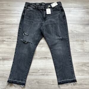 a.n.a Womens Highest Rise Straight Leg Distressed Black Denim Jean size 16W